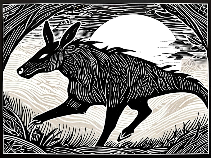 black and white illustration in linocut