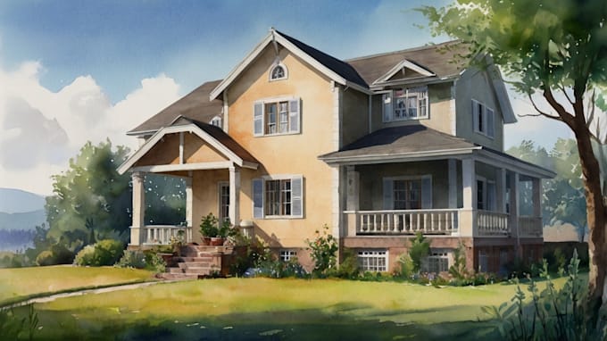 draw a watercolor house painting