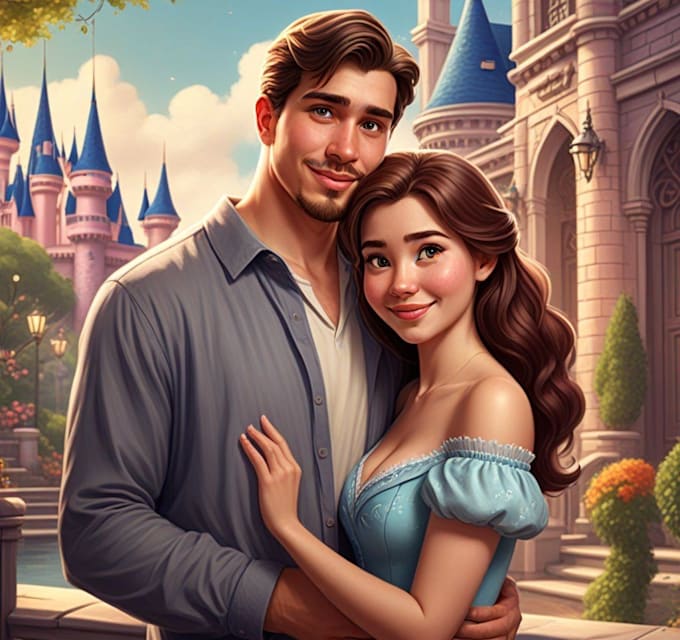 do disney couple portrait illustration