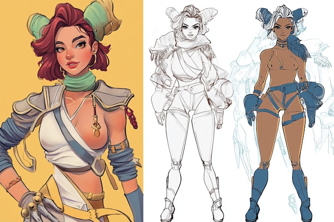 Haz tus diseños de personajes para arte conceptual y arte de juegos.