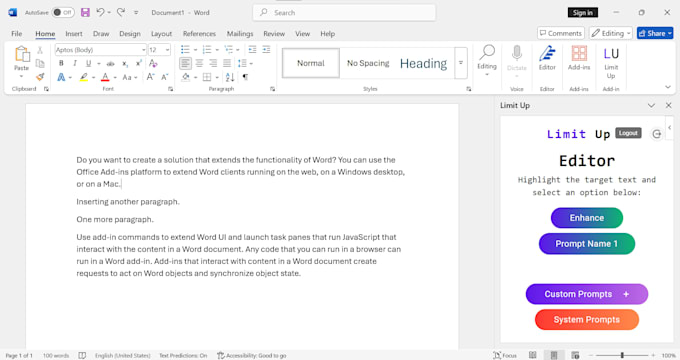 develop custom word addin