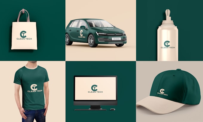 design logo, brand style guide or brand identity guidelines with branding kit