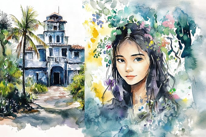 hand draw watercolor paintings