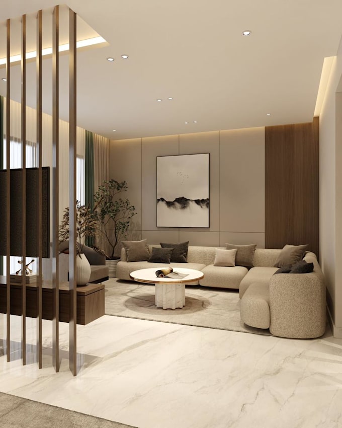 do living room interior design and 3d rendering in 3ds max