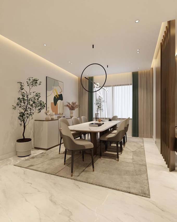 do interior design dining room 3d rendering using 3ds max