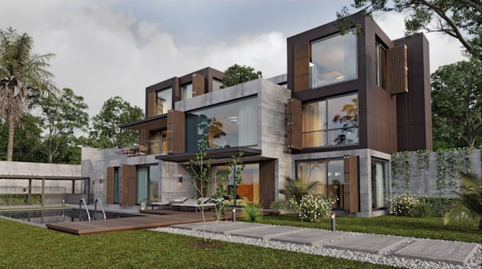 remodel 3d brick duplex villa,3d exterior design,interior decorate,cgi rendering