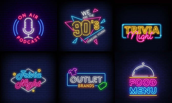 design creative neon sign light text style logo