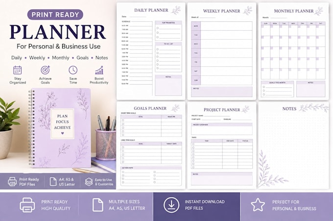 design a print ready planner for personal and business use