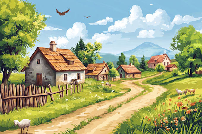 draw a flat vector landscape illustration