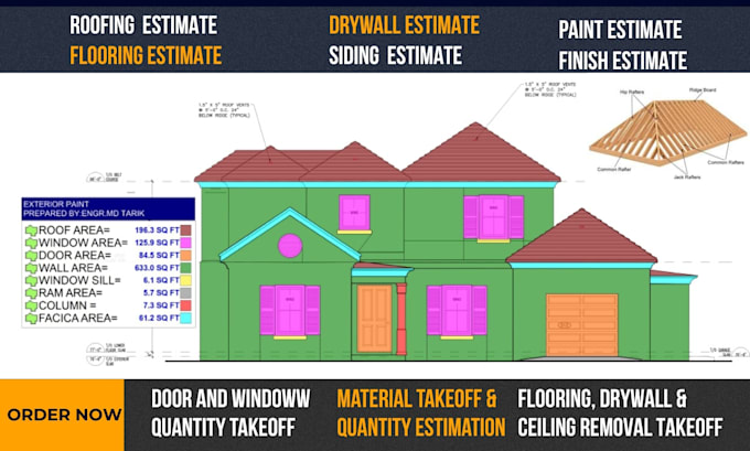 do drywall roofing paint siding  flooring quantity takeoff and  bid estimation