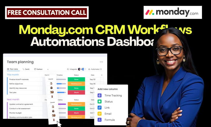 setup monday com CRM workflows ai automations dashboards sales pipelines make va