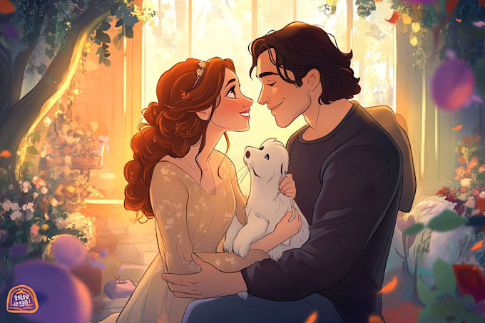 draw cartoon disney couple portrait