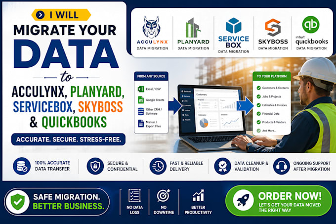 do migrate data to acculynx planyard servicebox skyboss and quickbooks