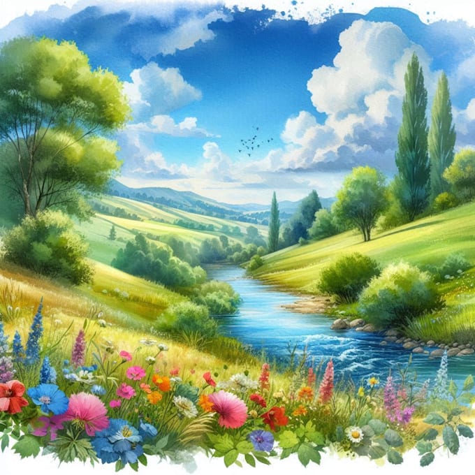 draw a watercolor landscape illustration