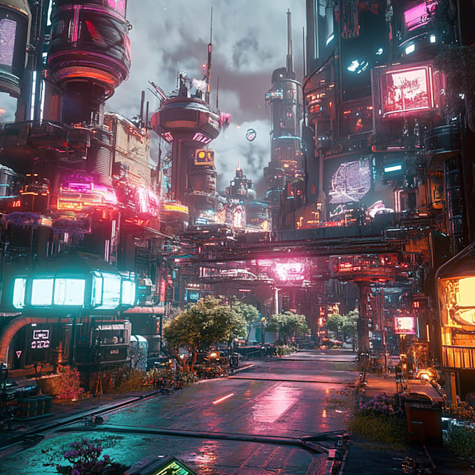 Design cyberpunk city concept art illustration by Maunusma | Fiverr