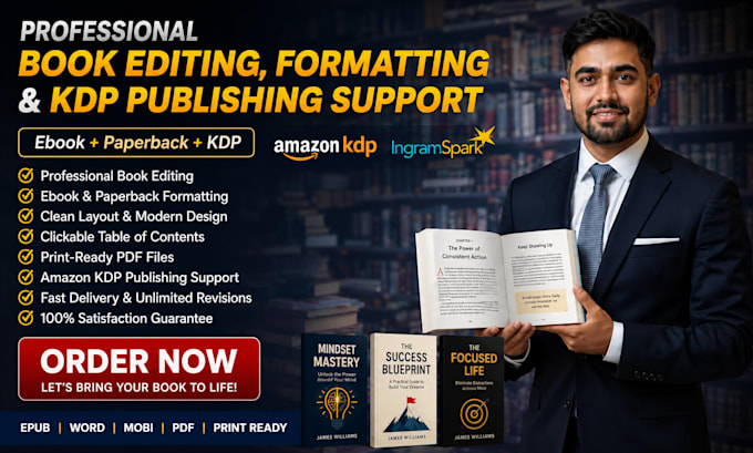 edit, format and publish book on amazon KDP, ebook and paperback formatting