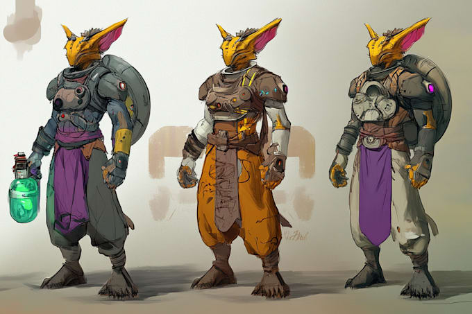 draw complete fantasy or sci fi concept character