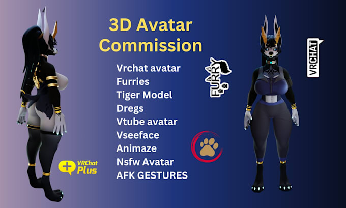 Do furry vrchat model, 3d model, vr avatar, nsfw, vtuber model ...