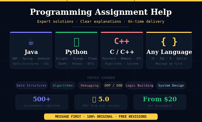 complete your java, python and c programming assignments with explanations