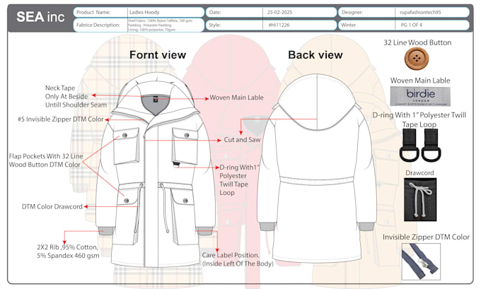 design clothing flat sketch techpack apparel color cad