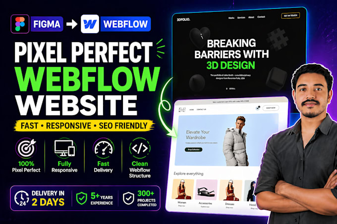 convert figma to pixel perfect webflow website in 2 days