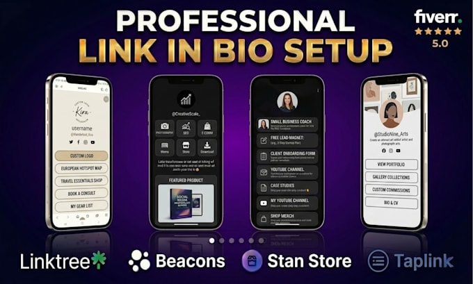 set up a high converting linktree or beacons bio link for instagram tik tok