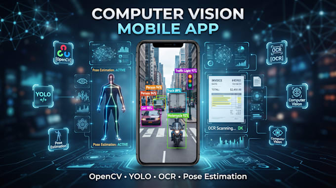 build a computer vision mobile app using opencv, yolo, pose estimation and ocr