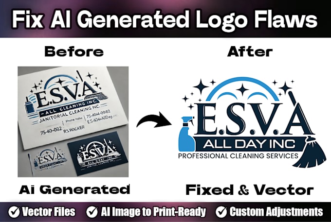 fix ai generated logo flaws and convert to vector quickly