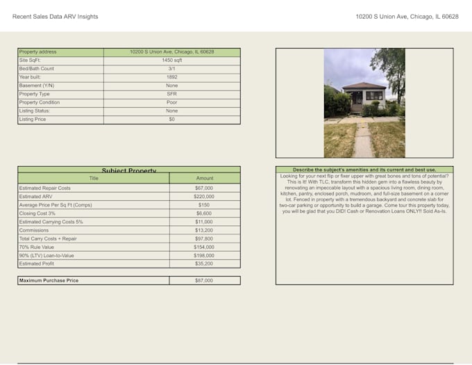 provide accurate arv comps report for real estate