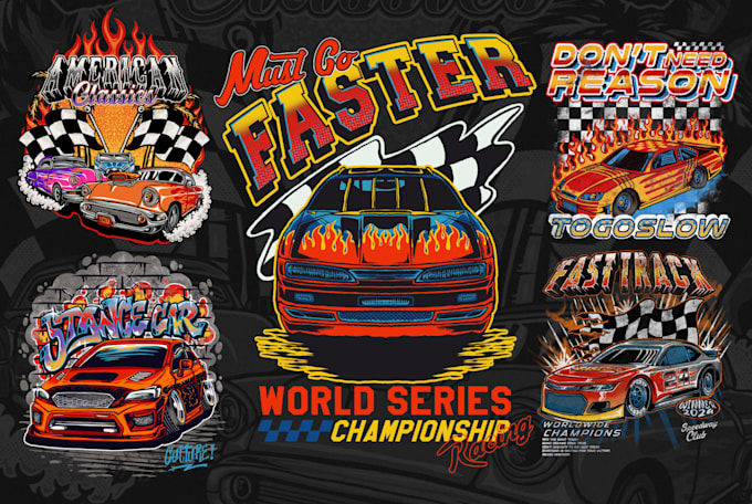create vintage racing car illustration for tshirt and poster