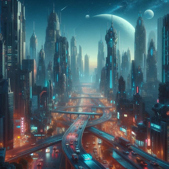 Draw illustration of futuristic cyberpunk city by Unellman | Fiverr