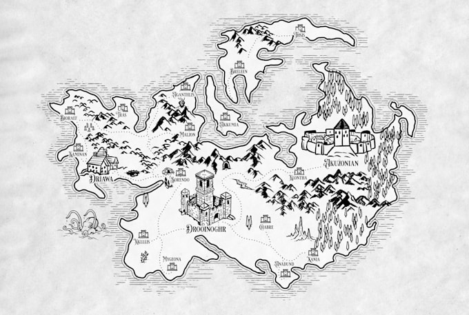 do fantasy map with parchment style for storybook