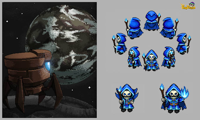 make pixel art scene background or character for 2d game art