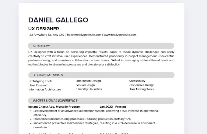 write a professional and ats friendly resume