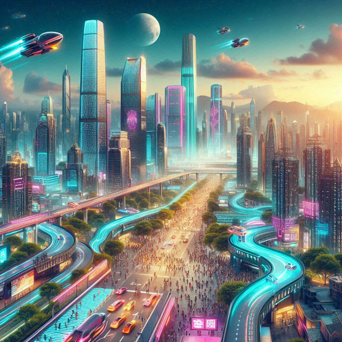 create sci fi or cyberpunk landscape artwork