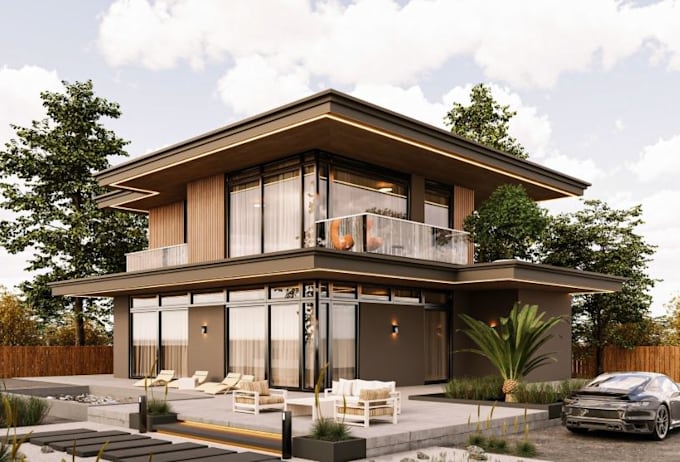 render 3d exterior visualization for house, home, building, villa, apartment