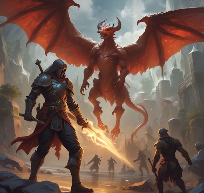 create fantasy or dnd party illustration