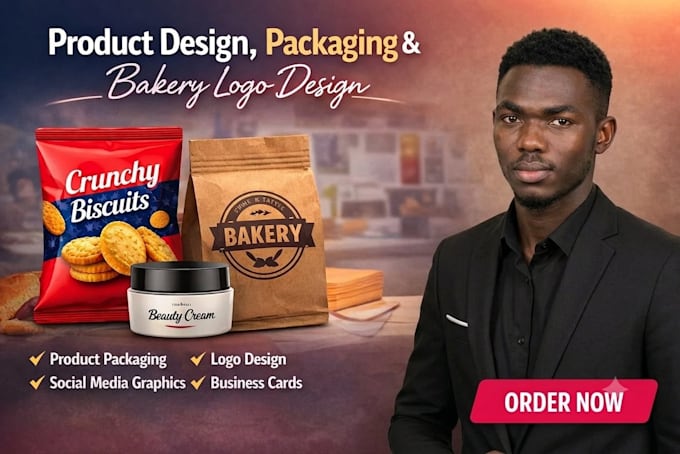 do product design, packaging, and design bakery logo