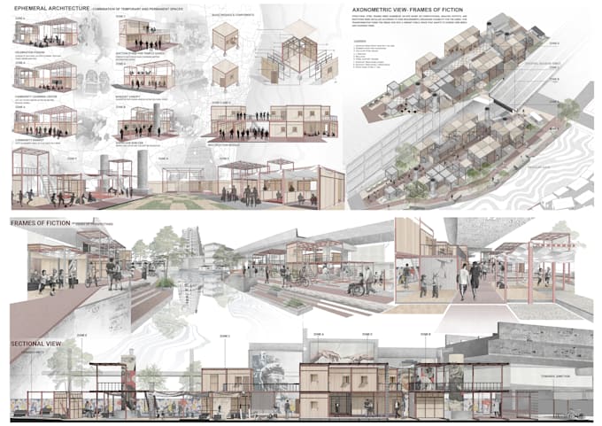 do digital architectural visualization collage style render