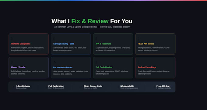 fix your java spring boot bugs and review your backend code