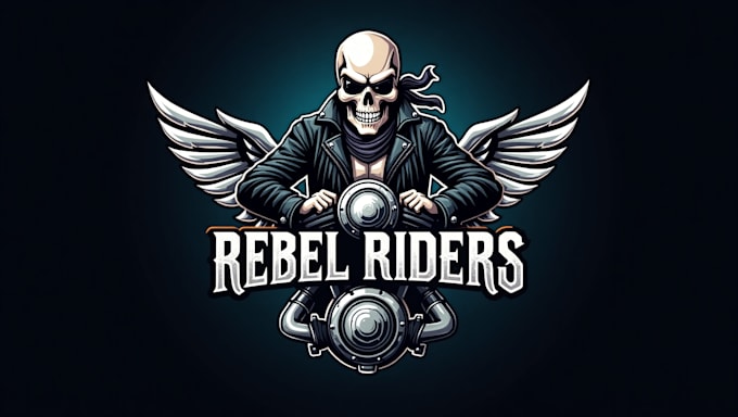 do skull biker with engine and wings mascot logo design with company