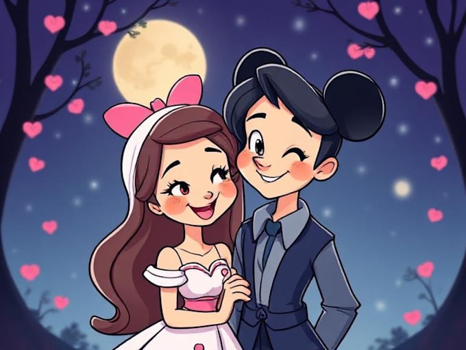 do cartoon disney couple portrait