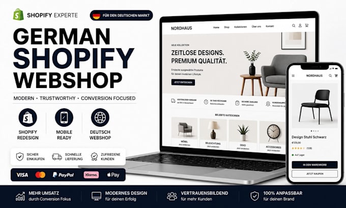 design or redesign a professional german shopify store, deutsch dropshipping