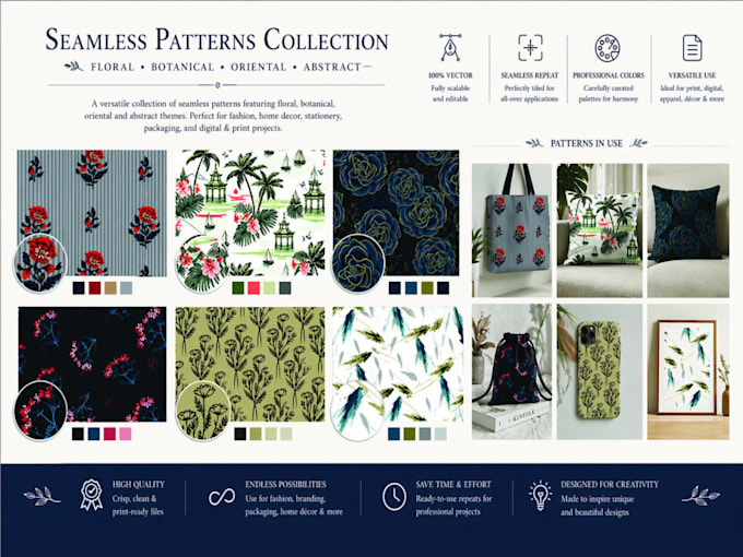 design exclusive seamless patterns for fabrics and accessories