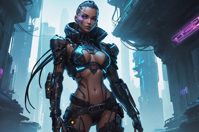 design cyberpunk and fantasy character splash art