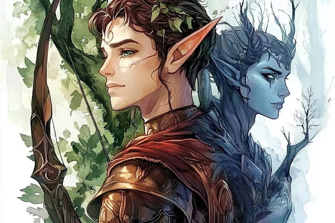 paint fantasy art, watercolor characters scenes