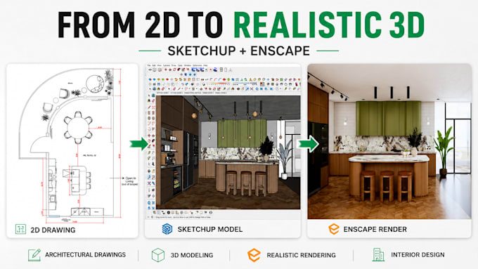 create 3d models and realistic renders in sketchup and enscape