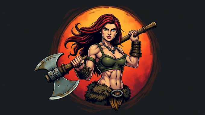 make unique female barbarian logo with free source file