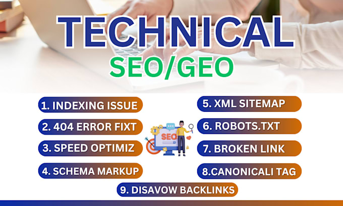 technical seo fix google index issue toxic backlink schema markup 404 errors GEO