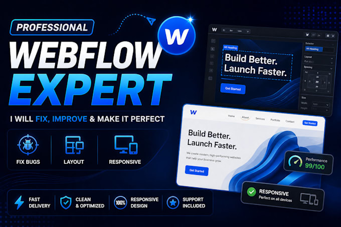 be your webflow expert to fix webflow bugs, layout and responsive issues